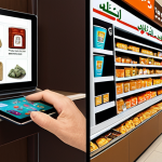 **

A split-screen illustration. On one side (labeled "Traditional Consumption" in Arabic), depict a person impulsively buying luxury goods like designer clothes and electronics, surrounded by advertisements. On the other side (labeled "Conscious Consumption" in Arabic), show a person carefully comparing product information on a tablet, with symbols of recycling and fair trade in the background. Focus on the contrast in decision-making and values.

**