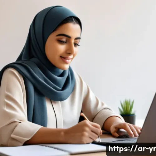 과학적 방법을 통한 목표 설정 - A focused Middle Eastern woman in her late 20s, sitting at a modern desk in a cozy home office decor...