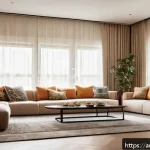 일상생활에서 실천할 수 있는 과학적 원리 - A modern, minimalistic living room interior designed for an Arabic family, featuring low shelves wit...