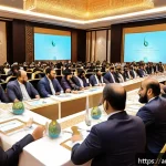 과학적 사고로 네트워킹 전략 세우기 - A professional Middle Eastern business networking event set in a modern conference hall in Dubai, fe...